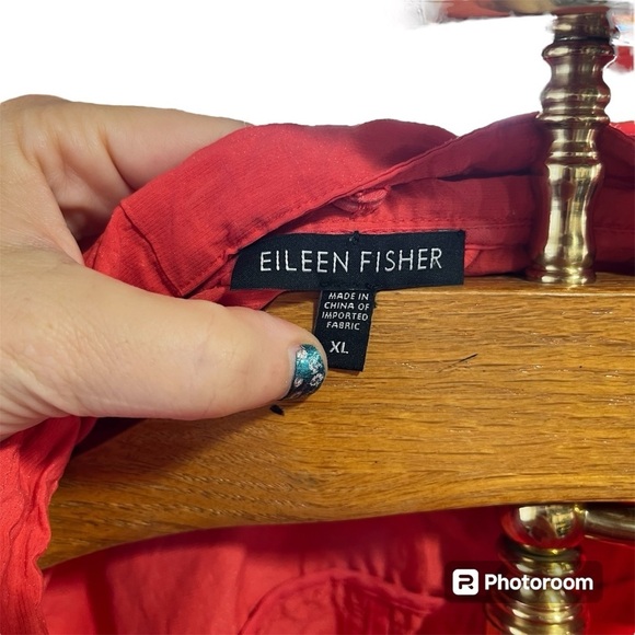 EILEEN FISHER ~ Orange Rumpled Metallic Jacket with Removable Hood Asymmetric - Picture 5 of 13